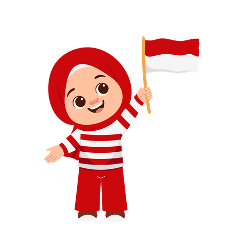 Young Girl With Indonesian Flag  Illustration