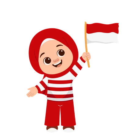 Young Girl With Indonesian Flag  Illustration