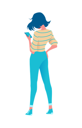 Young girl with mobile in her hand Illustration