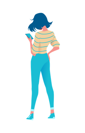 Young girl with mobile in her hand  Illustration