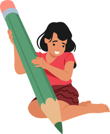 Young Girl With Oversized Pen  Illustration