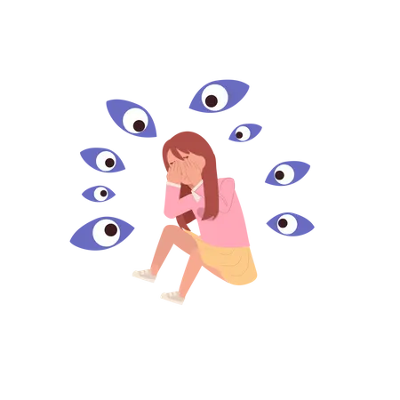 Young Girl with Paranoid Thoughts  Illustration