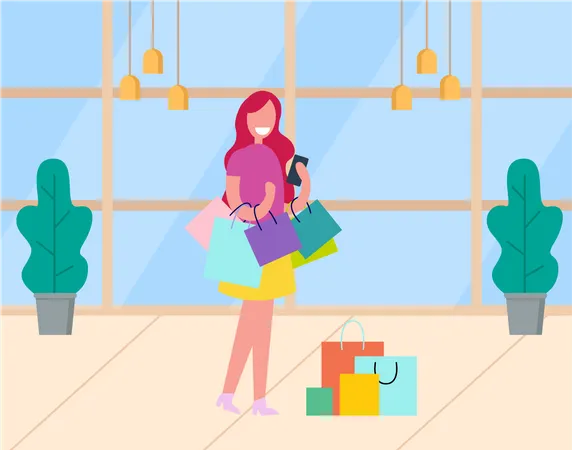 Young girl with shopping bags  Illustration