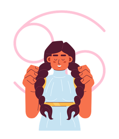 Young girl with two braids  Illustration
