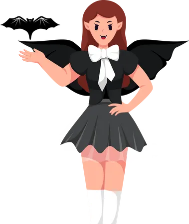 Young Girl with Vampire Costume Illustration