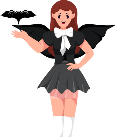 Young Girl with Vampire Costume  Illustration