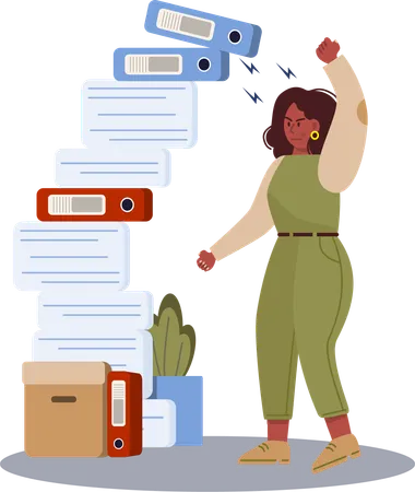 Young girl work load  Illustration