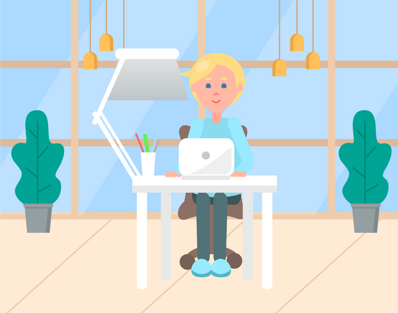 Young girl working at office  Illustration