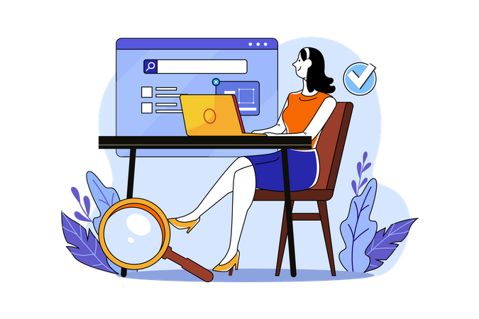 Young girl working for search improvement result  Illustration