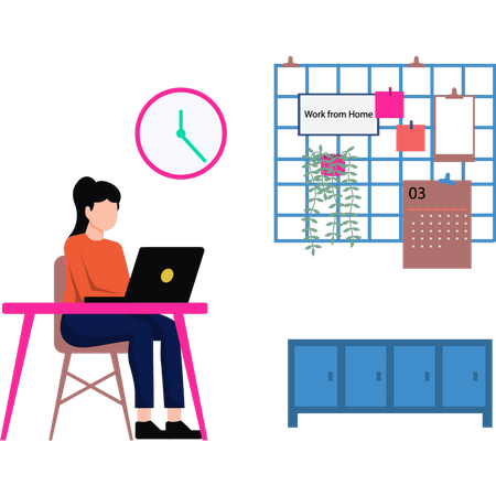 Young girl working from home  Illustration