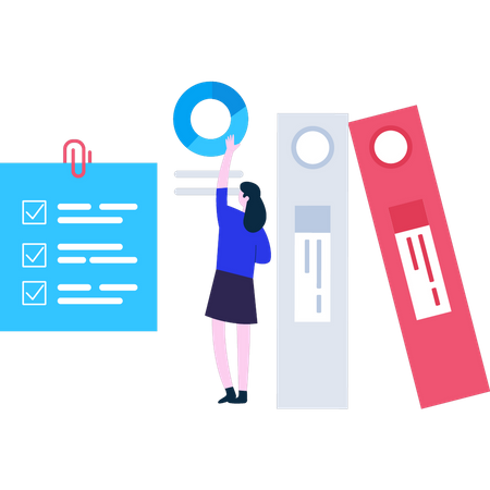 Young girl working on business data  Illustration