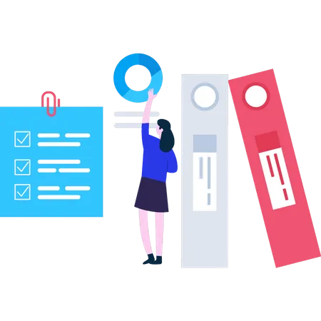 Young girl working on business data  Illustration