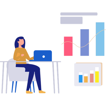 Young girl working on business graph  Illustration