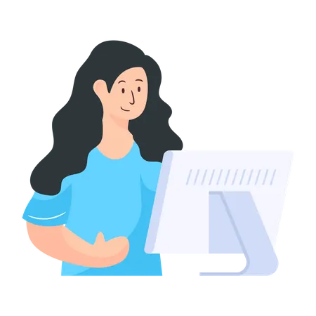 Young Girl working on computer Illustration