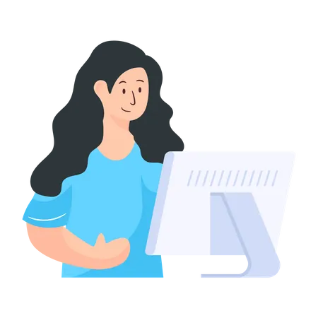 Young Girl working on computer  Illustration