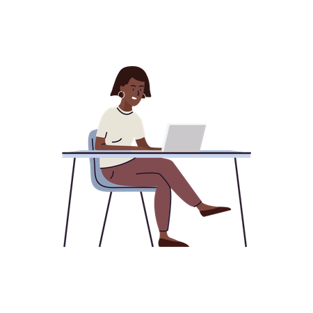 Young girl working on laptop  Illustration