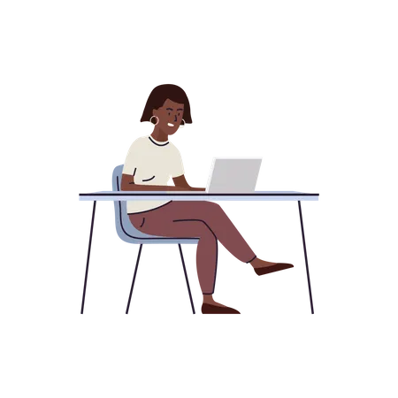 Young girl working on laptop  Illustration