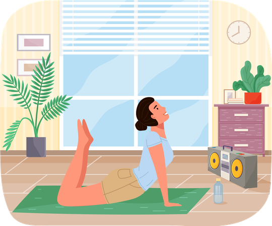 Young girl working out doing exercises at home  Illustration