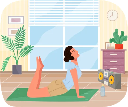 Young girl working out doing exercises at home  Illustration