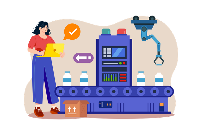 Young Girl Working With Production Line  イラスト