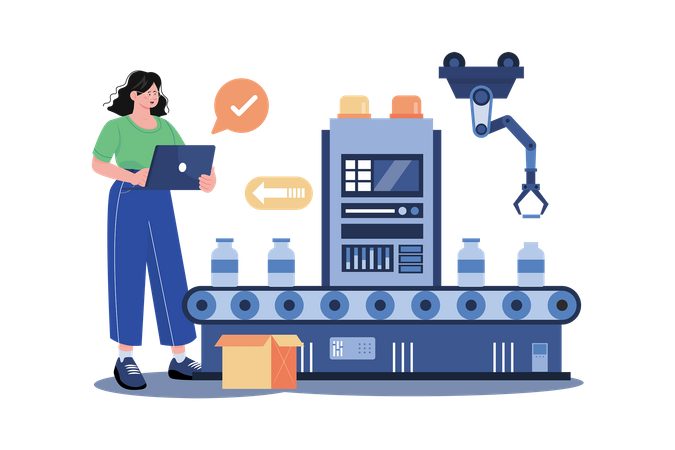 Young Girl Working With Production Line  イラスト