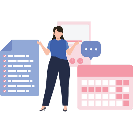 Young girl working with work schedule  Illustration