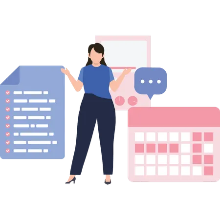 Young girl working with work schedule  Illustration