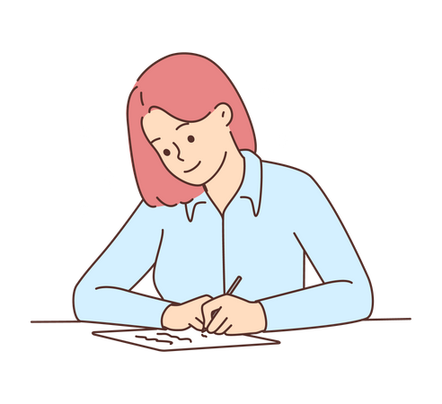 Young girl write report Illustration