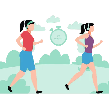Young girls are running for 30 minutes  Illustration