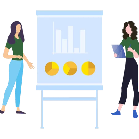 Young Girls are standing next to a graph chart board Illustration