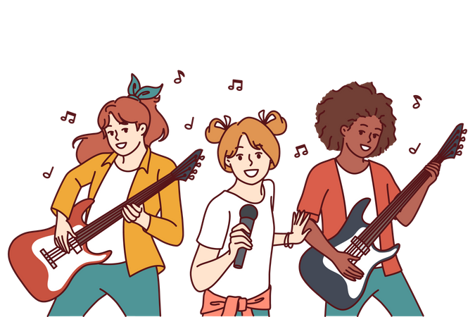 Young girls at music festival  Illustration