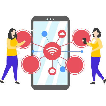 Young girls connected to Wi-Fi  Illustration