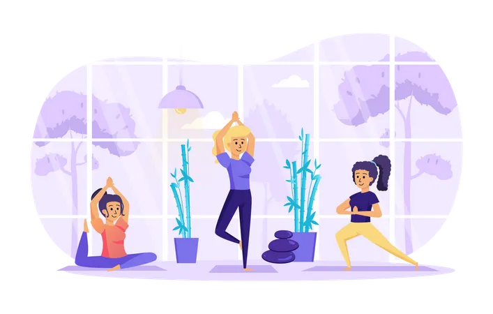 Young girls do balance and flexibility exercises in class Illustration