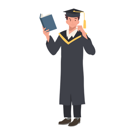Young Graduate Holding a Book, Student with Diploma  Illustration