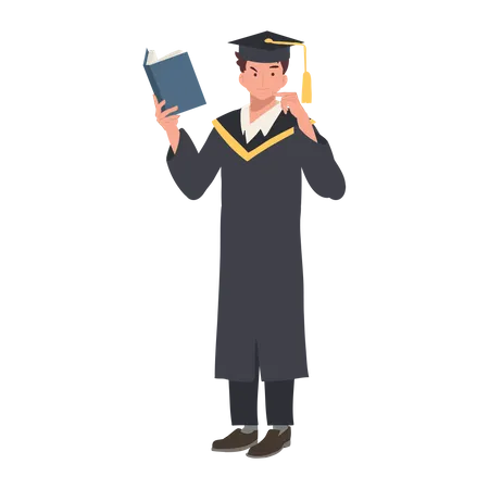 Education Graduation And People Concept Young Graduate Holding A Book Smiling Student With Diploma Illustration