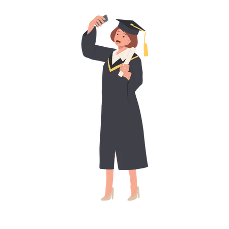 Young Graduate Taking Selfie  Illustration