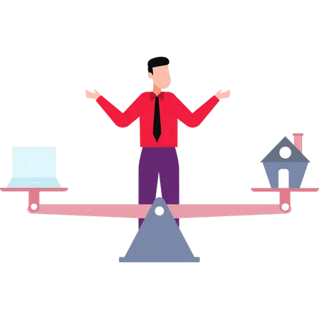 A Guy Is Balancing Home And Business Illustration
