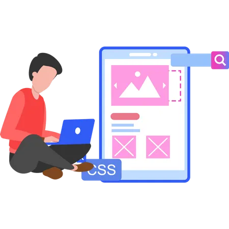 Young guy coding CSS  Illustration