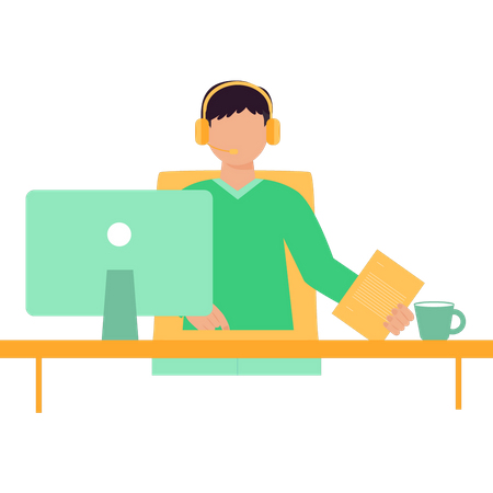 Young Guy Customer Support Worker  Illustration