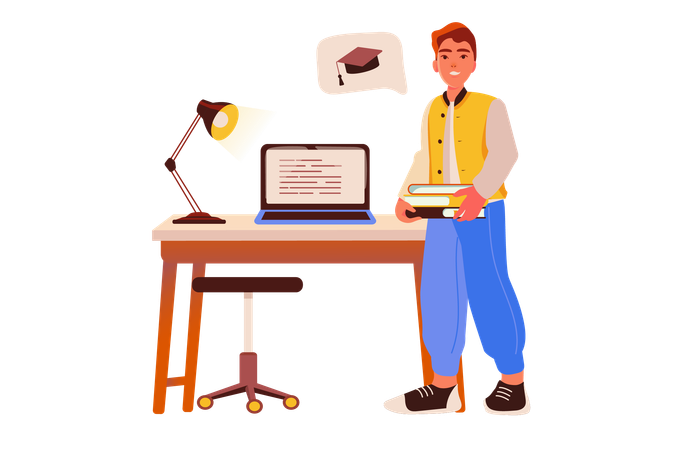 Young guy getting an online education while staying at home  Illustration