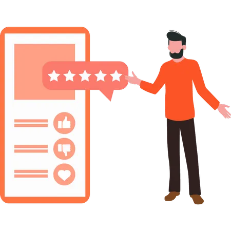Young guy giving star rating  Illustration