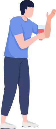 Young Guy Holding Drink Semi Flat Color Vector Character Editable Figure Full Body Person On White Casual Gathering Simple Cartoon Style Illustration For Web Graphic Design And Animation Illustration