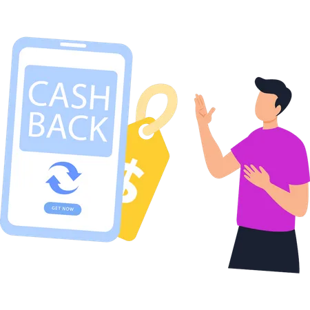 Young Guy Looking At Cashback Option  Illustration