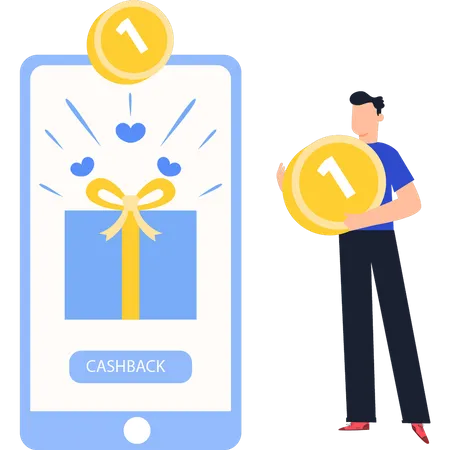Young Guy Looking At Cashback Value  Illustration