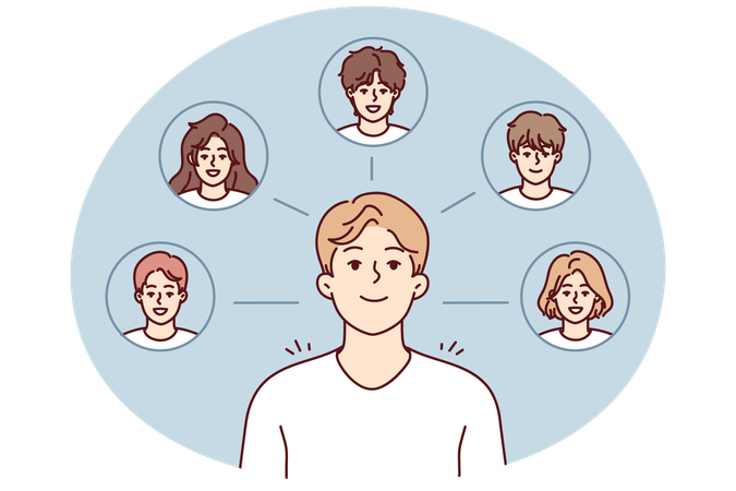 Young guy thinks about college friends and wants to meet  Illustration
