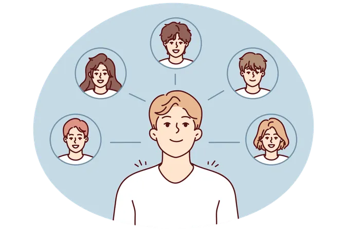 Young guy thinks about college friends and wants to meet  Illustration