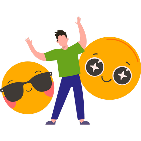 Young guy using cool emojis  Illustration