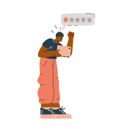 Young guy who expresses dissatisfaction on phone leaving  negative review  Illustration