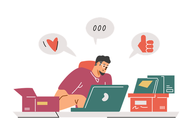 Young guy who leaves  high rating in an online service review  Illustration
