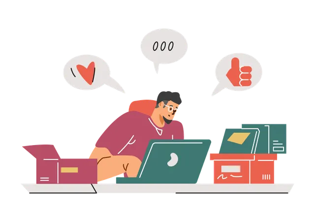 Young guy who leaves  high rating in an online service review  Illustration